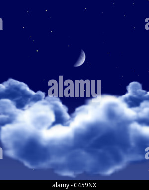 Mond im Nachthimmel bewölkt Stockfoto