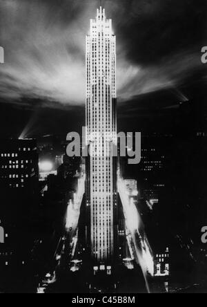 Rockefeller Center bei Nacht, 1939 Stockfoto