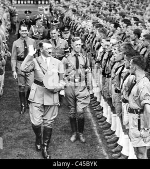 Adolf Hitler, Baldur von Schirach, Rudolf Hess am Reichsparteitag, 1938 Stockfoto