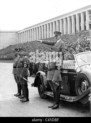 Hitler mit Hierl, Hess, Frick auf die Nürnberg Rallye, 1938 Stockfoto