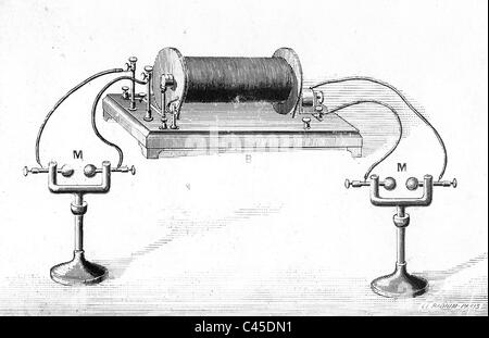 Versuchsaufbau zu einem Vortrag von Marie Curie, 1914 Stockfoto