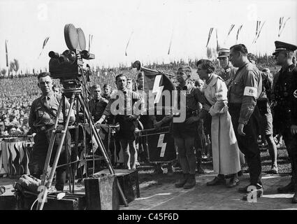 Leni Riefenstahl während der Dreharbeiten von Triumph des Willens, 1934 Stockfoto