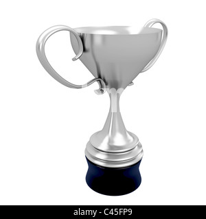 Silberne Trophäe Pokal für den ersten Preis, isoliert auf weißem Hintergrund Stockfoto