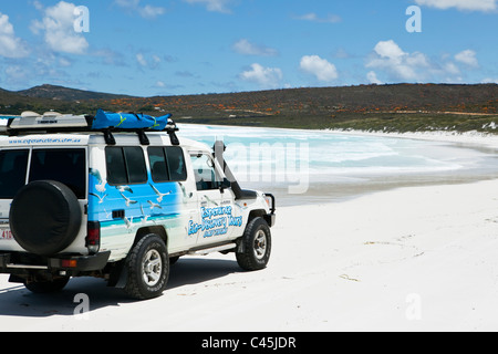 Allrad-Fahrzeug am Strand von Lucky Bay. Cape Le Grand Nationalpark, Esperance, Western Australia, Australien Stockfoto