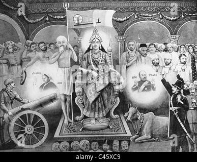 Malerei von Mahatma Gandhi mit Spinnrad Stockfoto