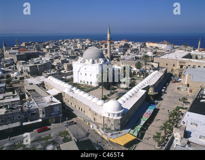 Luftaufnahme der Al Jazar Moschee in der Altstadt von Akko Stockfoto