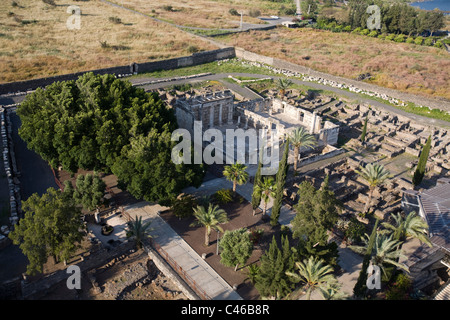Luftaufnahme der Ruinen von Kapernaum nahe dem See Genezareth Stockfoto