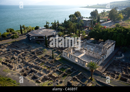 Luftaufnahme der Ruinen von Kapernaum nahe dem See Genezareth Stockfoto