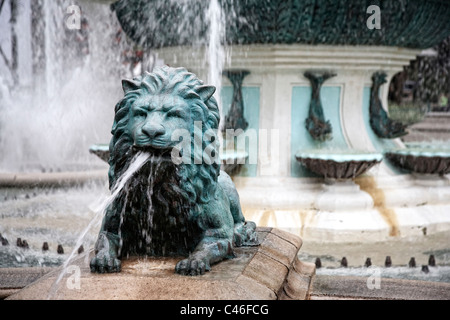 USA, Karibik, Puerto Rico, South Coast, Ponce, Plaza Las Delicias, Brunnen der Löwen (Fuente de Los Leones) Stockfoto