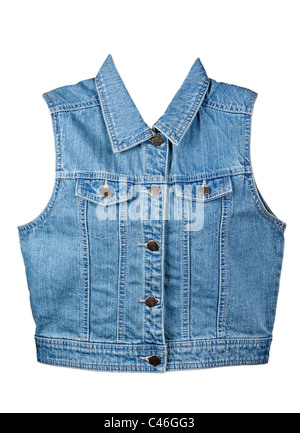 Blue-Denim-Weste isoliert auf weißem Hintergrund Stockfoto