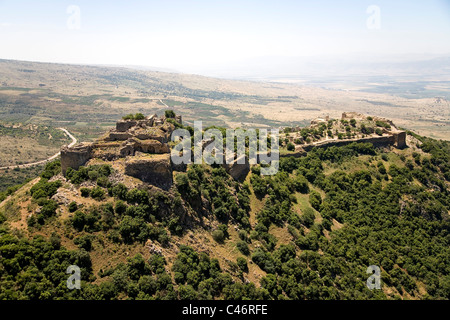 Luftaufnahme von den Ruinen der Festung von Nimrod im nördlichen Golanhöhen Stockfoto