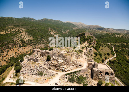 Luftaufnahme von den Ruinen der Festung von Nimrod im nördlichen Golanhöhen Stockfoto