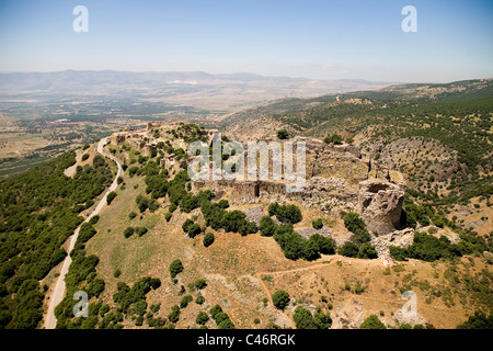 Luftaufnahme von den Ruinen der Festung von Nimrod im nördlichen Golanhöhen Stockfoto