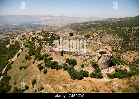 Luftaufnahme von den Ruinen der Festung von Nimrod im nördlichen Golanhöhen Stockfoto