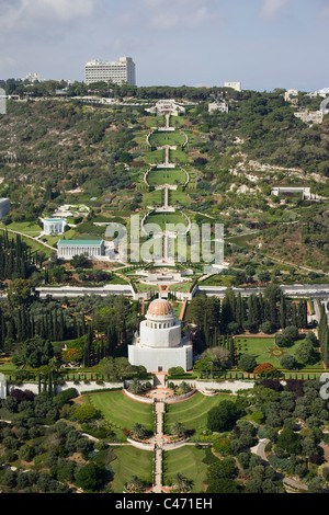 Luftbild von der Bahai-Gärten und Tempel an den Hängen des Berges Carmel Stockfoto