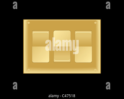 Dreifach ein- und Ausschalten Lichtschalter aus Messing Stockfoto