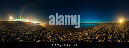 360 Panorama von nighttimeview Abertaw Power Station Limpert Bay, Gileston, Aberthaw, Vale von Glamorgan Stockfoto