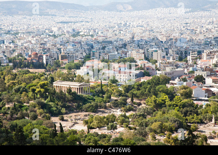 Die antike Agora, gesehen von der Akropolis, Athen Griechenland Stockfoto