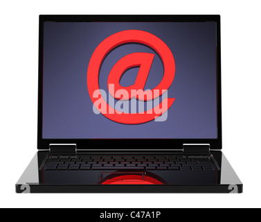 E-Mail-Zeichen auf dem Laptopbildschirm. Stockfoto