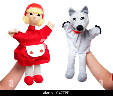 Little red Riding Hood und grosser schlechter Wolf hand Puppen Stockfoto