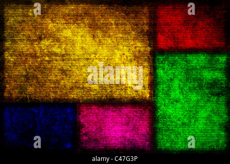 Hintergrundbild von fünf verschiedenen farbigen Fibonacci-Boxen im Grunge-Stil. Stockfoto