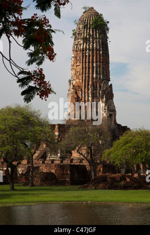 Die hoch aufragenden Prang des Wat Phra Ram - Tempel von Rama Stockfoto