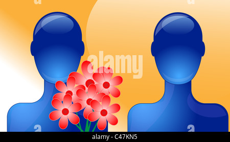 Person an eine andere Person Blumen schenken Stockfoto