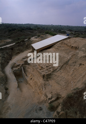 Luftaufnahme von den antiken Ruinen der Stadt Ashkelon Stockfoto