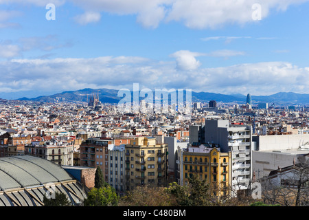 Blick über die Dächer von Palau Nacional, Montjuic, Barcelona, Katalonien, Spanien Stockfoto