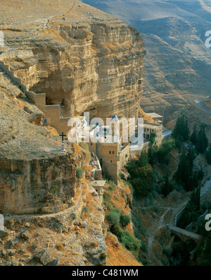 Luftaufnahme des Klosters ST. Georg in Wadi Kelt Stockfoto