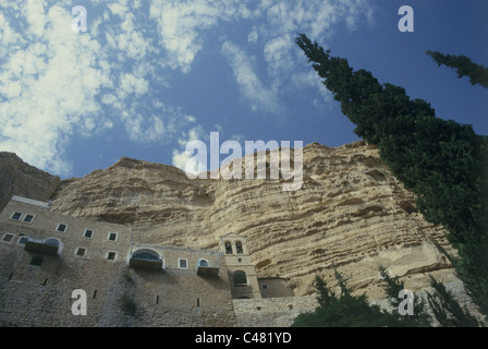 Blick auf das Kloster des Heiligen Georg in Wadi Kelt Stockfoto