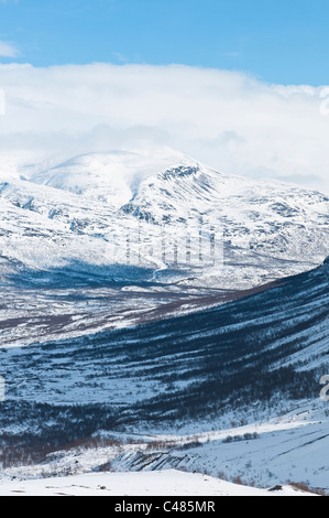 Blick Vom Tal Unna Reaiddavaggi ins Tal Vistasvaggi Vistasdalen, Kebnekaisegebiet, Norrbotten, Lappland, Schweden Stockfoto