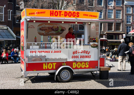 Hotdog-Stand am Spui im Zentrum Stadt, Amsterdam, Niederlande Stockfoto