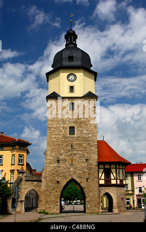 Mittelalterliche Stadt Tor Riedturm Turm, Riedplatz Square, Arnstadt, Thüringen, Deutschland Stockfoto