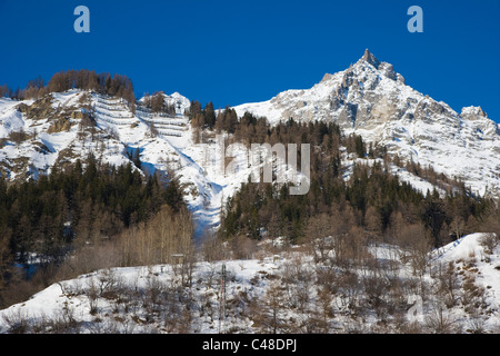 Mont-Blanc-Massiv. La Palud Courmayeur. Aosta Valley.Valle d ' Aosta. Italien. Winter. Stockfoto