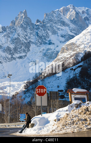 Mont-Blanc-Massiv. La Palud Courmayeur. Aosta Valley.Valle d ' Aosta. Italien. Winter. Stockfoto