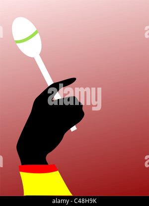 Silhouette eines Hand- und Drum Sticks Stockfoto