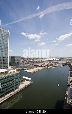 London Docklands, Blick nach Süden, Greenwich O2 Millennium Dome. Stockfoto