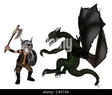 Toon Wikinger Zwerg und Drache Stockfoto