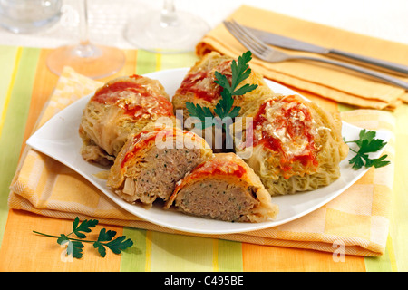 Kohlrouladen mit Huhn. Rezept zur Verfügung. Stockfoto