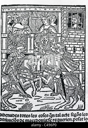 Spanische Literatur. Diego de San Pedro (ca. 1437-ca. 1498). Spanischer Schriftsteller. Das Gefängnis der Liebe, 1492. Gravur. Stockfoto