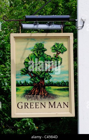 Der grüne Mann Pub Schild, Grantchester, Cambridgeshire, England, UK Stockfoto