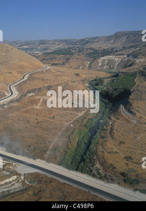 Luftaufnahme des Flusses Yarmuk in den Golan-Höhen Stockfoto