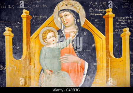 Eine Darstellung der Jungfrau Maria mit Kind in der Basilika San Zeno Maggiore in Verona inthronisiert Votiv Fresko-panel Stockfoto