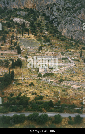 Luftaufnahme der Ruinen von Delphi in Griechenland Stockfoto