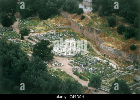 Luftaufnahme der Ruinen von Delphi in Griechenland Stockfoto