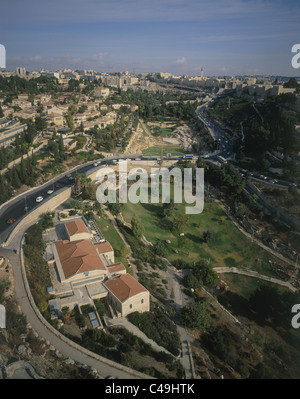 Luftaufnahme von Jerusalem Cinematheque in das Tal von Ben Hinnom und der Sultan pool Stockfoto