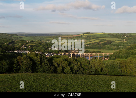 Das Calstock Viaduct, Cornwall, Großbritannien, das die Tamar Valley Line über den Fluss Tamar zwischen Plymouth und Gunnislake führt. Es wurde 1908 fertiggestellt Stockfoto