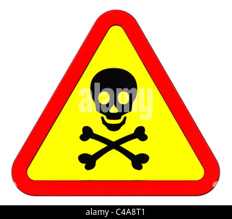 Warnschild mit Totenkopf-Symbol isoliert auf weiss. Stockfoto