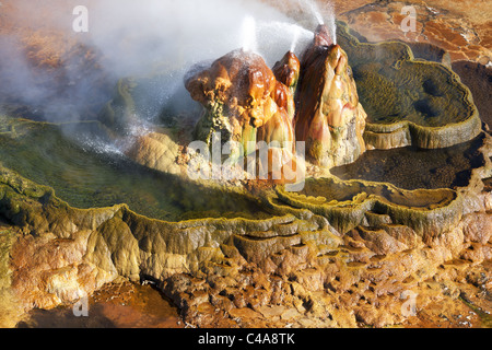 LUFTAUFNAHME. Fliegen Sie Geysir. Gerlach, Black Rock Desert, Washoe County, Nevada, USA. Stockfoto